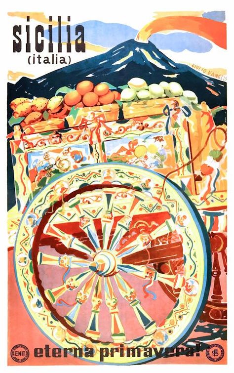 Spring Poster, Etna Volcano, Italy Travel Poster, Vintage Italian Posters, Sicily Travel, Taormina Sicily, Pizza Art, Mount Etna, Italian Posters