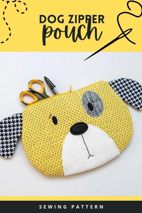 Dog Zipper Pouch, Animal Bag Pattern, Zipper Pouch Sewing Pattern, Sewn Animals, Scissor Keeper, Pouch Sewing Pattern, Colorful Hairstyles, Dog Treat Pouch, Pouch Sewing