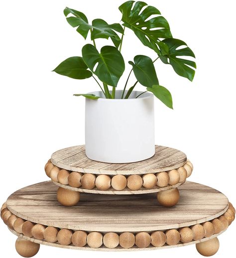 2 Pcs Wooden Risers for Displays Round Wood Riser Distressed Wood Risers Farmhouse Pedestal Display Stand Rustic Pedestal Stand Decor Beaded Display Risers for Tiered Trays Home (Brown, 6/9.5 Inch) Risers For Displays, Rustic Pedestal, Wooden Risers, Wood Pedestal Stand, Wood Risers, Pedestal Display, Wood Riser, Modern Plant Stand, Pedestal Stand