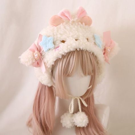 Cool dress a bit too long but can be shortened. I recommend the purchase Kawaii Winter Hats, Cute Kawaii Accessories, Kawaiicore Hairstyles, Kawaii Earmuffs, Cute Core Clothes, Cute Head Accessories, Cute Pink Clothes, Coquette Hair Accessories, Cute Accessories Kawaii