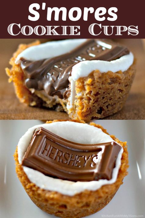 With these S'mores Cookie Cups, you can enjoy the flavor of s'mores any time! Buttery graham cracker cups filled with toasted marshmallow and topped with Hershey's Chocolate Bar, everyone will be asking for s'more! Graham Cracker Cups, S'mores Cookie Cups, Cookie Cups Recipe, Dreamy Desserts, Graham Cracker Cookies, Smore Recipes, Biscuits Graham, Hershey's Chocolate, Recipes Christmas