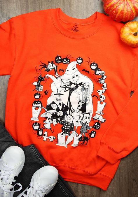 Nightmare Before Christmas Cast Orange Sweatshirt for Adults Nightmare Before Christmas Cast, Doctor Who Dress, Nightmare Before Christmas Costume, Christmas Orange, Orange Sweatshirt, Jelly Purse, Orange Christmas, Scary Costumes, Christmas Costume