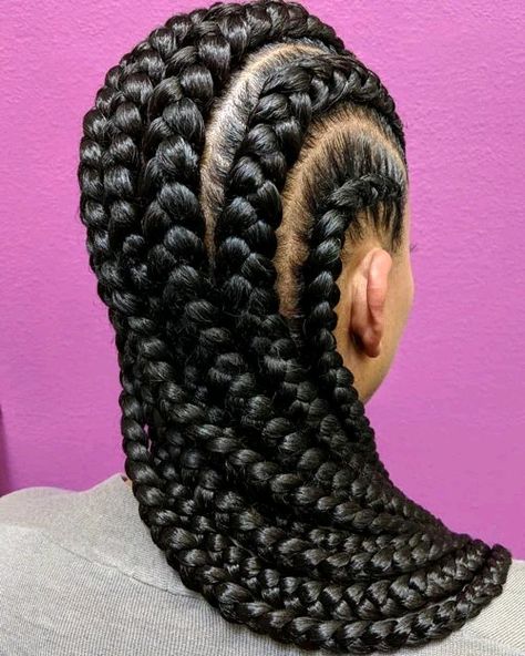 Big Cornrow Braids, Feed In Cornrows, Big Cornrows, Crochet Box Braids, Ghana Braids, African Hair Braiding Styles, Braided Cornrow Hairstyles, Two Braids, Girls Hairstyles Braids