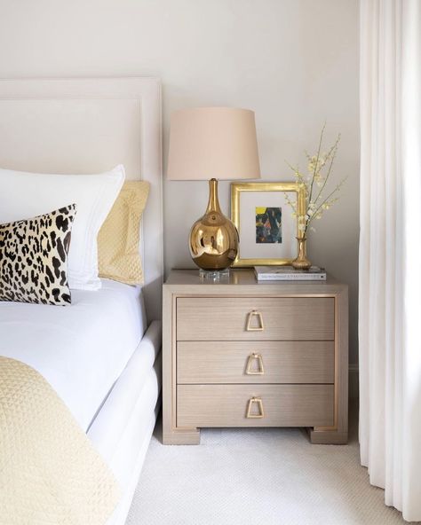 ASHLEY GOFORTH DESIGN on Instagram: “Stay Golden! A touch of gold brings this guest bedroom to life! . . #ashleygoforthdesign #designhouston #bedside #animalprint #linens…” Bedroom Images, House Siding, Traditional Furniture, Rise And Shine, Brass Accents, White Decor, Life Design, Dresser As Nightstand, Guest Bedroom