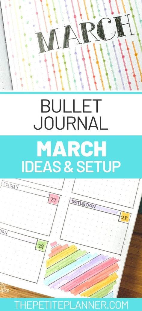 March Bullet Journal Ideas & Plan With Me ⋆ The Petite Planner March Bullet Journal Ideas, March Bullet Journal, Moleskine Planner, March Themes, Bullet Journal Monthly Spread, Bullet Journal Printables, Bullet Journal Ideas, Dot Grid Notebook, Journal Spreads