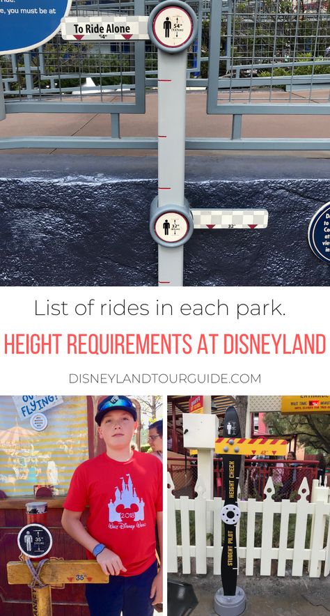 Height requirements for rides at Disneyland and DCA - Disneyland Resort tips and more Disneyland Height Requirements, Disney Vacation Surprise, Disneyland Guide, Universal Hollywood, Height Ruler, Disneyland Planning, Disneyland Rides, Student Pilot, Radiator Springs