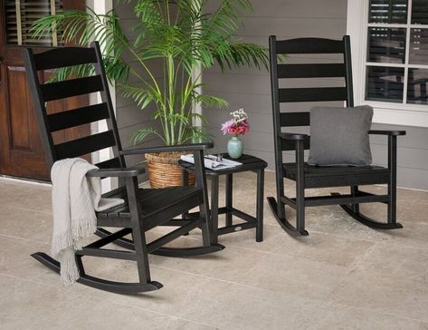 Our Guide For The Most Alluring Front Porch Chairs Front Porch Chairs, Porch Rocking Chair, Black Outdoor Furniture, Teak Rocking Chair, Outdoor Chair Set, Rocking Chair Porch, Porch Chairs, Rocking Chair Set, Front Yard Design