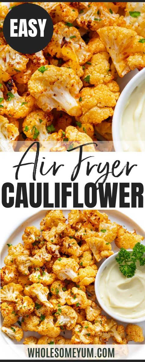 Cook cauliflower in the air fryer for crispy edges! This air fryer cauliflower recipe tastes roasted, but is ready in just 12 minutes, including prep time, and makes a healthy side dish. #wholesomeyum Cook Cauliflower, Air Fryer Cauliflower, Air Fried Food, Air Fryer Oven Recipes, Air Fyer Recipes, Cauliflower Recipe, Air Fry Recipes, Air Frier Recipes, Carb Dinner