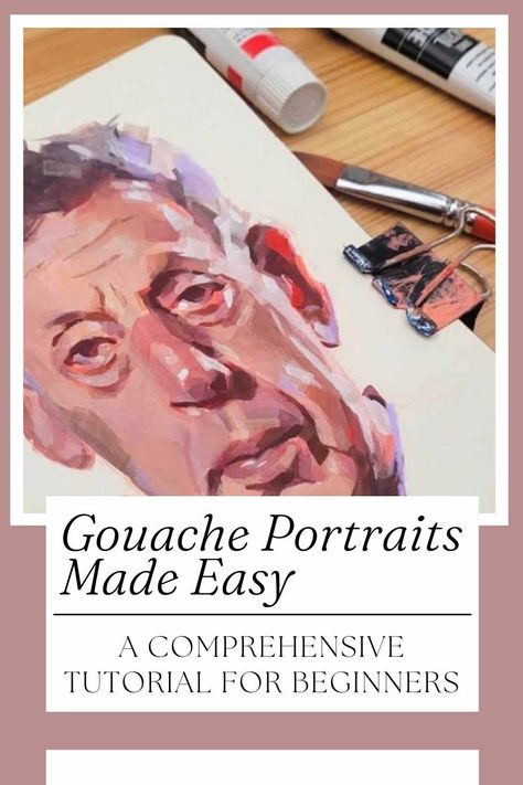 Gouache Skin Tutorial, Portrait Painting Steps, Gouache Painting Process, Gouache Paint Tutorial, Gouche Painting Portrait, Gouache Portrait Tutorial, Gouache Step By Step, Gouche Painting Beginners, How To Paint With Gouache