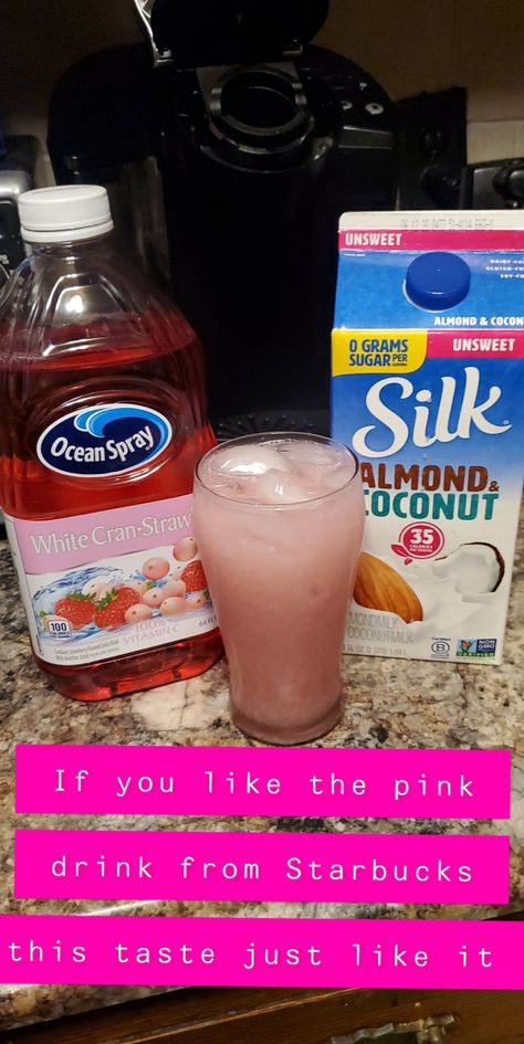 White Cran Strawberry Drink, Silk Coconut Milk Recipes, Easy Refreshing Drinks, Pink Drink Starbucks, Coconut Milk Drink, Biggby Coffee, Pink Drink Recipes, Drink Starbucks, Strawberry Drinks