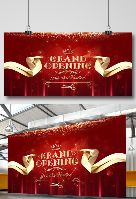 Grand Opening Banner Red Gold#pikbest#Templates#Signage#Banner stand Grand Opening Design, Grand Opening Background, Opening Background, Grand Opening Poster, Grand Opening Banner, Standing Signage, Gifts Banner, Banner Red, Banner Stand