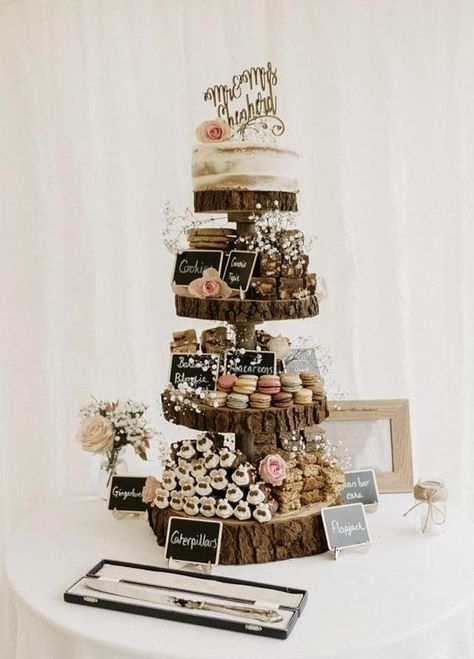 Dessert Wedding Cake, Unusual Wedding Cakes Creative, Wedding Dessert Tower, Cookie Tower, Enchanted Forest Wedding Theme, Dessert Tower, Cake Tower, Forest Theme Wedding, Wedding Cake Alternatives