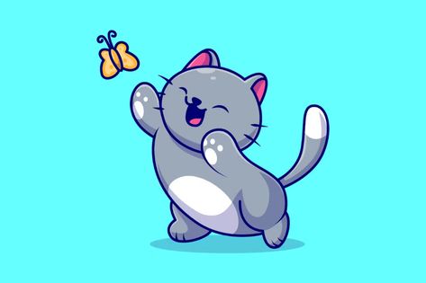 Cute Cat Playing With Butterfly Cartoon, Illustrations ft. cat & butterfly - Envato Elements Cat Playing With Butterfly, Butterfly Cartoon, Cat Butterfly, Butterfly Illustration, Vector Icons Illustration, Music Logo, Music Design, Cat Playing, Envato Elements