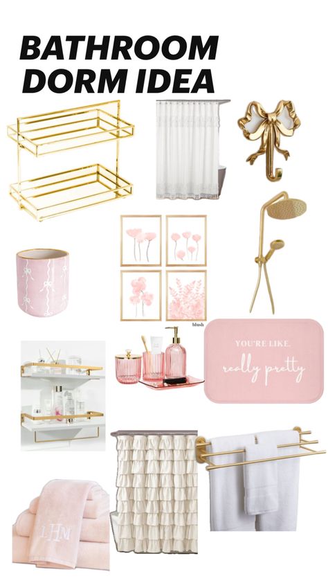 Pink Dorm Bathroom Ideas, College Apartment Inspo Bathroom, College Bathroom Aesthetic, Dorm Bathroom Aesthetic, Bathroom Inspo Small, College Bathroom Ideas, Preppy Bathroom Ideas, College Dorm Bathroom Ideas, Dorm Room Bathroom Ideas