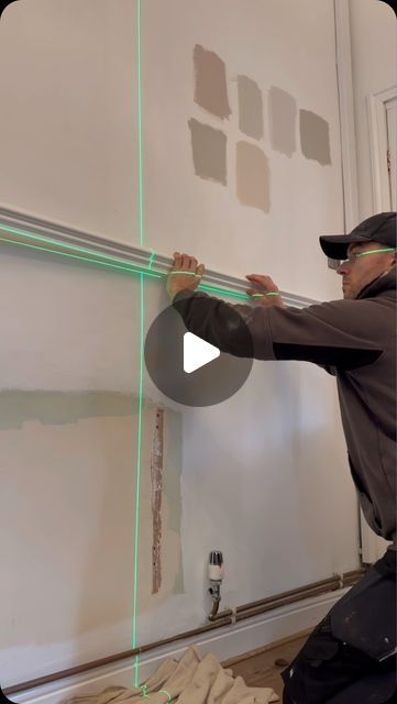 Scott Baggaley on Instagram: "Panelling is such a satisfying DIY project ✅  Have you ever attempted panelling?  #diy #panelling #homerenovation #homereno #homerenovationideas #howto #homeimprovement #diyprojects" Diy Panelled Walls, Office With Paneling, Home Paneling Ideas, Diy Half Wall Paneling, Half Wall Paneling Ideas Hallways, Kitchen Wall Paneling Ideas, Panelled Walls Hallway, Wall Paneling Hallway, Diy Wood Paneling