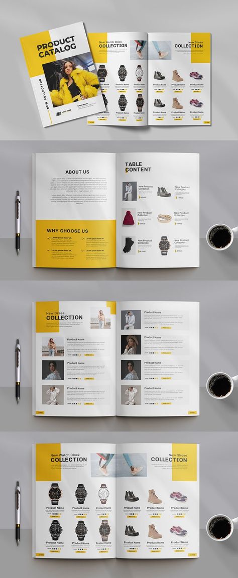 Product catalogue or Catalog design Magazine Template Print Catalog Design, Single Page Brochure Design, Product Layout Design Catalog, Product Catalogue Cover Design, Catalogue Layout Design Product, Catalog Layout Design Inspiration, Product Catalog Design Inspiration, Catalogue Design Fashion, Product Brochure Layout