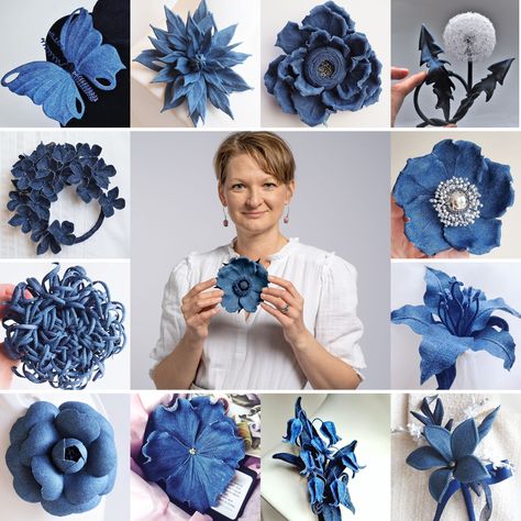 Upcycled denim flowers: give your old garments a new lease of life Flor Crochet, Återvinna Jeans, Denim Crafts Diy, Making Fabric Flowers, Folded Fabric Ornaments, Blue Jeans Crafts, Fabric Flower Tutorial, Yarn Wall, Denim Jewelry