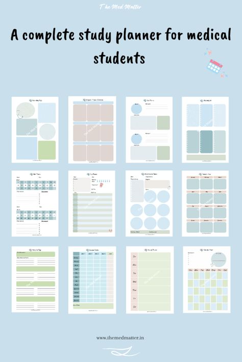 The All Round Digital Planner for MBBS Medical Students - The Med Matter | Printable Planner by  Jacqueline Crawford Medical Student Planner, Homeschool Student Planner, Study Planner Free, Study Planner Printable Free, Student Daily Planner, Medical Planner, Exam Planner, Study Medicine, Aesthetic Planner