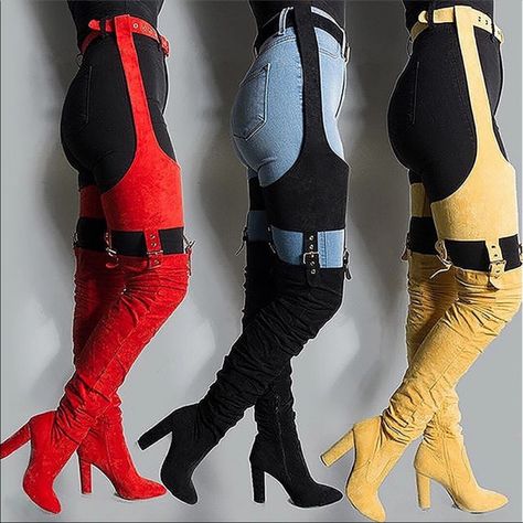 Belt Thigh High Boots, Buckle Pants, Knee Boots Outfit, Pointed Boots, Rider Boots, High Boots Outfit, Summer Boots, Knee High Heels, High Heel Boots Knee