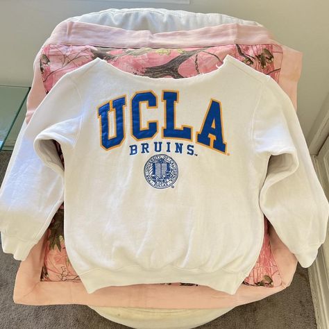 ucla bruins white embroidered cut off shoulder... - Depop Off Shoulder Sweatshirt, Ucla Bruins, Blue Sweatshirt, Skirt Leather, Sweatshirt Shirt, Cut Off, Jean Shirts, Casual Skirts, Dress With Sneakers