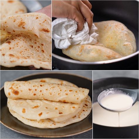 Liquid Dough Flatbread, Liquid Tortilla Recipe, Liquid Dough, Recipe Tortilla, Suriname Food, Indian Breads, Mediterranean Cooking, Roti Recipe, Flat Breads