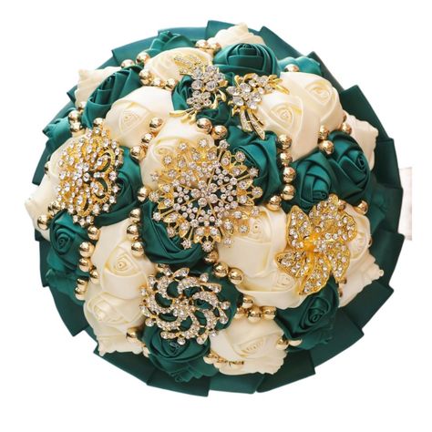 PRICES MAY VARY. 【Size】Diameter: 7.1inch/18cm, Height: 9.8inch/25cm. 【Material】Gkvszy artificial flower bouquet is made of satin roses. Flower ball is decorated with shiny golden rhinestone brooches and beads, and handle is dotted with rhinestones and wrapped with ribbons, which will add bling and luxurious accent to your event. 【Handmade】Every flowers and bling details are handcrafted by skilled artisans. Never faded satin flowers make it possible to keep this bouquet as a keepsake for witness Bling Bouquet, Elegant Bridal Bouquets, Inexpensive Wedding Flowers, Rose Flower Bouquet, Bridal Wedding Bouquet, Bridesmaid Satin, Rose Bridal Bouquet, Wedding Brooch Bouquets, Roses Flower