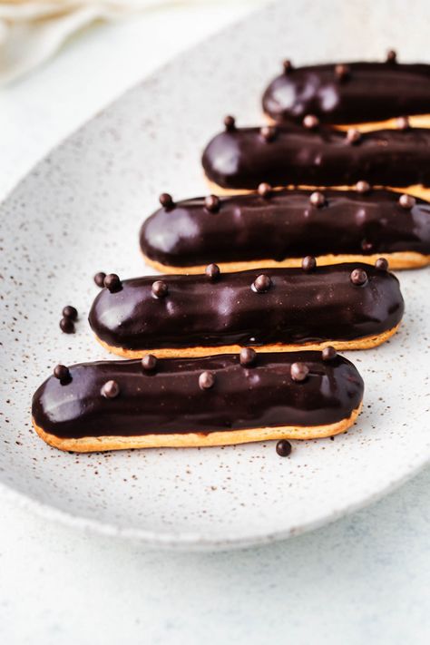 Classic French Eclair Recipe Classic Eclair Recipe, French Eclairs, Eclairs Recipe, French Pastries Recipes, Vanilla Pastry Cream, Eclair Recipe, Vegetarian Bake, Pastry Recipe, French Patisserie