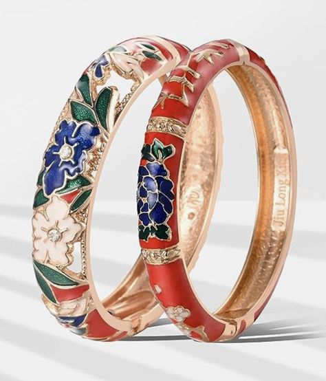 UJOY Vintage Jewelry Cloisonne Handcrafted Enameled Gorgeous Rhinestone Rose Gold Hinged Cuff Bracelet Bangles Gifts 88A10 Rhinestone Rose, Rose Green, Red Floral, Dream Wardrobe, Cuff Bracelet, Bangle Bracelets, Vintage Jewelry, Bangles, Cuff