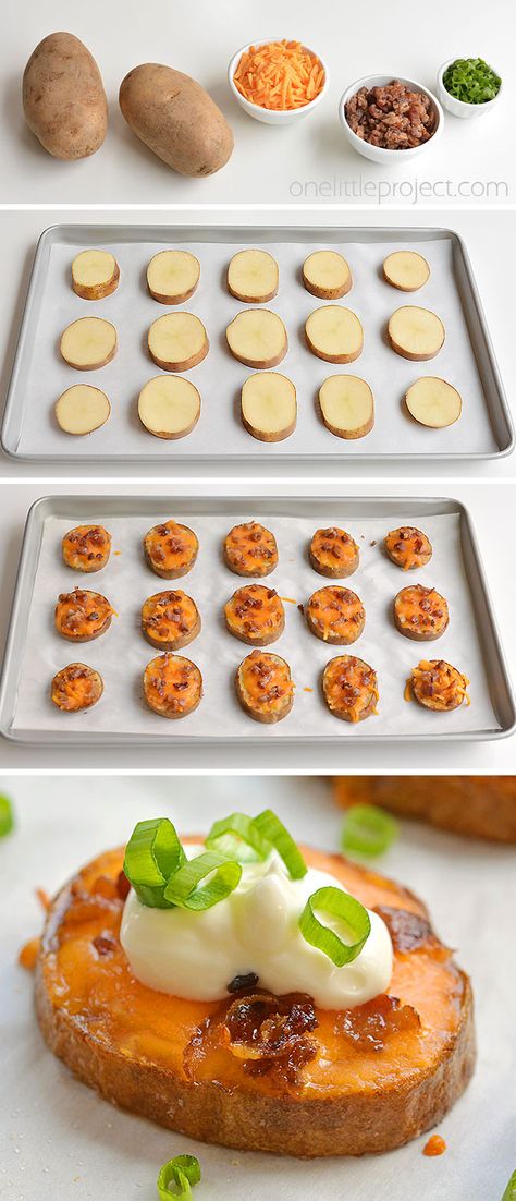 Part Appetizers Simple, Loaded Potato Slices In Oven, Potato Skin Bites Appetizers, Game Day Potato Recipes, Football Sunday Snacks Appetizers, Potatoes Skins Appetizer, Easy Appetizers For Two, Loaded Potato Bites Appetizers, Mini Loaded Baked Potato