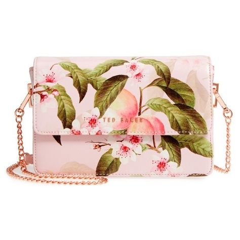 Women's Ted Baker London Disha Peach Blossom Faux Leather Crossbody... (45 KWD) ❤ liked on Polyvore featuring bags, handbags, shoulder bags, light pink, faux leather shoulder bag, light pink handbags, floral crossbody purse, pink crossbody purse and light pink shoulder bag Light Pink Purse, Handpainted Bags, Pink Shoulder Bag, Floral Handbags, Blossom Print, Peach Blossom, Fancy Bags, Pink Handbags, Pink Purse