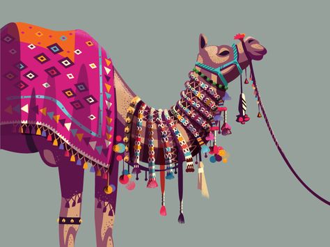 Camel Drawing, Camel Illustration, Camel Painting, Camels Illustration, Camels Art, Rajasthani Art, Indian Illustration, Animal Illustrations, Truck Art