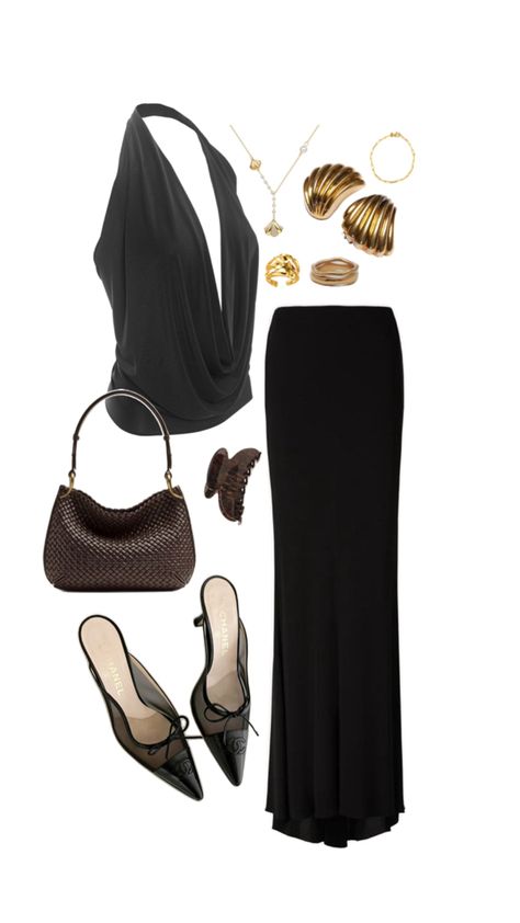 Jazz Night Outfit Classy, Mystic Archetype Aesthetic Outfit, Classy Date Outfits, Jazz Club Outfit Classy, Salomon Sneakers, Asymetrical Dress, Long Maxi Skirt, Sandy Liang, Mode Inspo