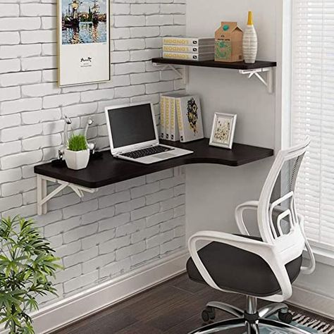 Amazon.com: RXBFD Corner Folding Computer Table,Wall-Mounted Drop Leaf Table, Double Support Side Table Study Table Kitchen Fold Down Workbench: Home & Kitchen Wall Mounted Computer Desk, Study Table Designs, Office Table Desk, Wall Mounted Table, Black Wear, Table Study, Home Office Table, Corner Computer Desk, Desks For Small Spaces