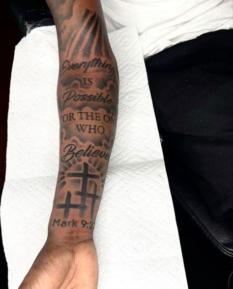 Freestyle Tattoo Sleeve Men, Cross Half Sleeve Tattoo Men, Choose 1 Tattoo, Men’s Forearm Tattoos God, Deep Meaning Tattoos For Men Sleeve, Tattoo Ideas For Men Forearm Bible Verse, Men’s God Tattoos, Half Sleeve Tattoos For Black Guys, Otf Tattoo Men