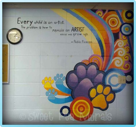 art classroom murals | Choose a theme below: Classroom Murals, Murals School, Doorway Art, School Art Room, Wall Art Projects, Picasso Quote, School Hallway, School Bathroom, Collaborative Art Projects