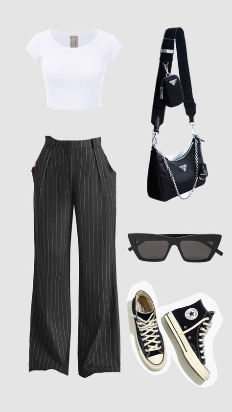 All Black High Top Converse Outfits, Casual Day Outfits, Trendy Outfit, Crop Top Outfits, Causual Outfits, Plain White, Casual Style Outfits, Lookbook Outfits, Outfits Casuales