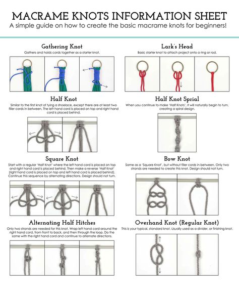 Macrame Square Knot, Knots Jewelry, Leather Bracelet Tutorial, Wool Crafts Diy, Basic Macrame Knots, Wedding Knot, Basic Macrame, Macrame Plant Hanger Tutorial, Knots Guide