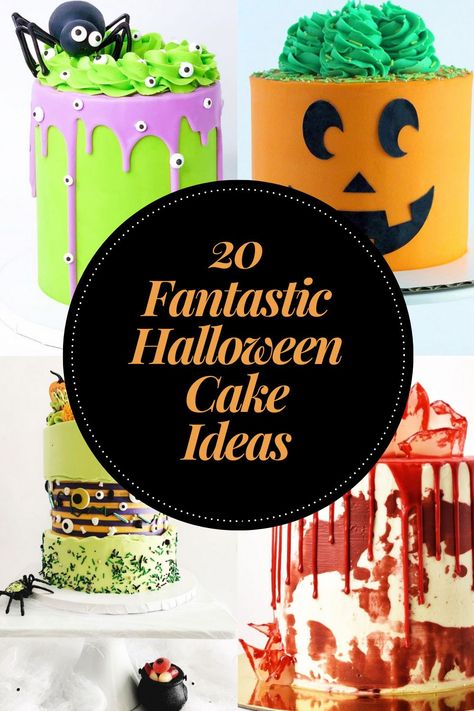 20 Fantastic Halloween Cake Ideas You Will Like such spider cakes, skull cakes, ghost cakes, and, etc. Crazy Cake Decorating, Halloween Cake Flavors, Halloween Drip Cake, Simple Halloween Cake Designs, Easy Halloween Birthday Cakes, Halloween Cake Decorations Ideas, Small Halloween Cakes, Halloween Cakes Birthday, Halloween Birthday Cakes For Adults