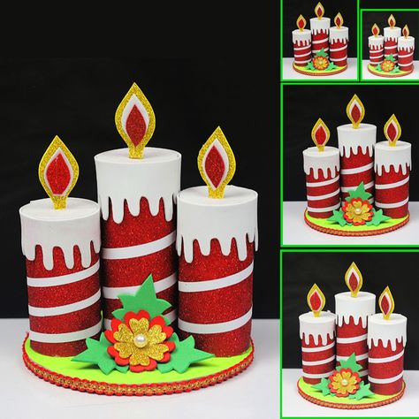 Casa de manualidades - Fascinante idea de velas navideñas Ideas Para Navidad Manualidades Faciles, Color Paper Crafts, Chrismas Crafts, Christmas Candles Diy, Christmas Verses, Students Christmas, Christmas Toilet Paper, Ideas Navideñas, Handmade Christmas Crafts