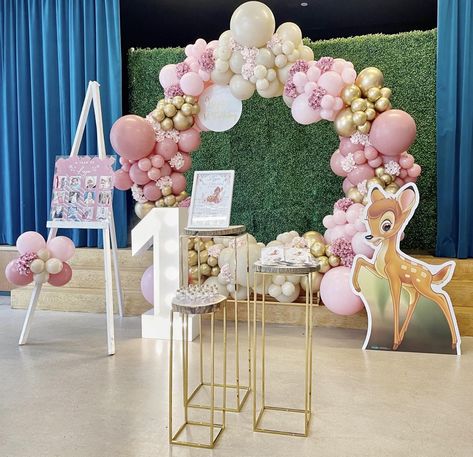 Bambi Themed Birthday Party, Bambi One Year Birthday, Bambi Balloon Garland, Bambi Theme Party 1st Birthdays, Bambi Birthday Party Decoration, Bambi First Birthday Theme, Bambi Backdrop, Bambi Birthday Theme, Bambi Centerpiece Ideas