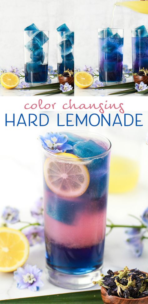 Color Changing Hard Lemonade Color Changing Alcoholic Drinks, Tye Dye Alcoholic Drinks, Color Themed Cocktails, Science Drinks Alcohol, Cocktails That Change Color, Color Changing Drinks Alcohol, Color Theme Party Drinks, Colour Changing Cocktails, Colorful Drinks Alcohol