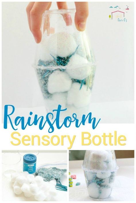 These rainstorm sensory bottles are so much fun for kids to make and really sound like rain is falling right in the cup! Sensory play for spring! via /lifeovercs/ Weather Sensory Bottles, Weather Sensory, Sensory Bottles For Toddlers, Weather Activities For Kids, Kids Sensory Activities, Sensory Kids, Weather Activity, Discovery Bottles, Sensory Bottle