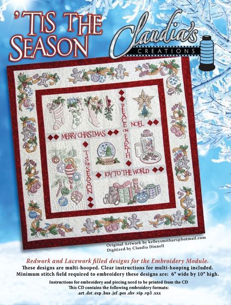 Season Embroidery, Season Art, Christmas Embroidery Patterns, Embroidery Vintage, Costume Sewing Patterns, Holiday Quilts, Machine Embroidery Applique, Christmas Quilts, Christmas Quilt