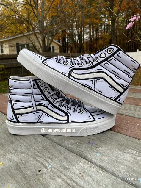 Sk8 High Vans, High Vans, Zapatillas Nike Air Force, Custom Vans Shoes, Painted Shoes Diy, Custom Sneakers Diy, Mens Vans Shoes, Vans High, Painted Vans