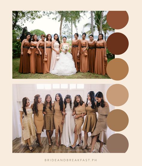 How about a brown color palette for your wedding? Shade Of Brown Wedding Theme, Brown Shades Wedding Theme, Wedding Ideas Brown Color Schemes, Motif Color For Wedding, Beige Motif Wedding, Brown Wedding Motif, Chocolate Wedding Theme Color Schemes, Chocolate Wedding Color Schemes, Brown Color Wedding Theme