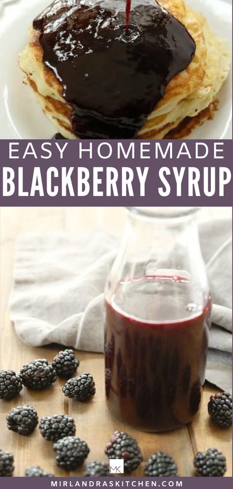 Blackberry syrup full is bursting with the taste of summer blackberries warm from the sun. It only takes 30 minutes to whip up a batch to enjoy on pancakes, yogurt or ice cream! You can preserve this syrup in the freezer for winter or can it for homemade gifts. Easy water bath canning instructions are included with the recipe! #canning #homemade #fromscratch #easy Canning Syrup, Pancakes Yogurt, Blackberry Pancakes, Canning Instructions, Blackberry Syrup, Yogurt Pancakes, Blackberry Recipes, Water Bath Canning, Homemade Syrup