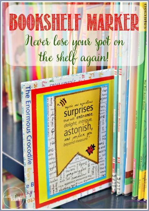 Make a bookshelf marker today and never lose your spot on the shelf again! A fun library craft by CastleViewAcademy Make A Bookshelf, Homework Space, Elementary Librarian, Cardboard Creations, Computer Center, Elementary School Library, Reading Projects, Twenty Twenty, Homeschool Room