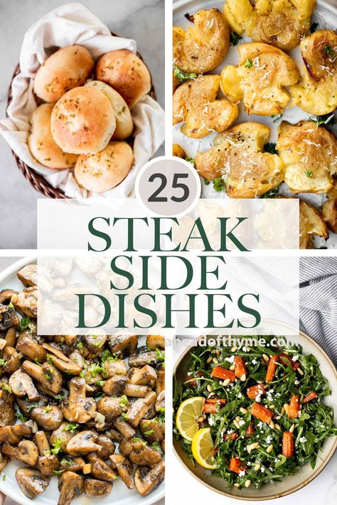 25 Side Dishes for Steak - Ahead of Thyme Steak Tip Dinner Sides, Best Grilling Side Dishes, Side Dish Recipes For Steak, Steak Side Vegetables, Steak Serving Ideas, Salad Recipes For Steak Dinner, Steaks Sides Ideas, Great Sides For Steak, Best Steak Sides Dishes