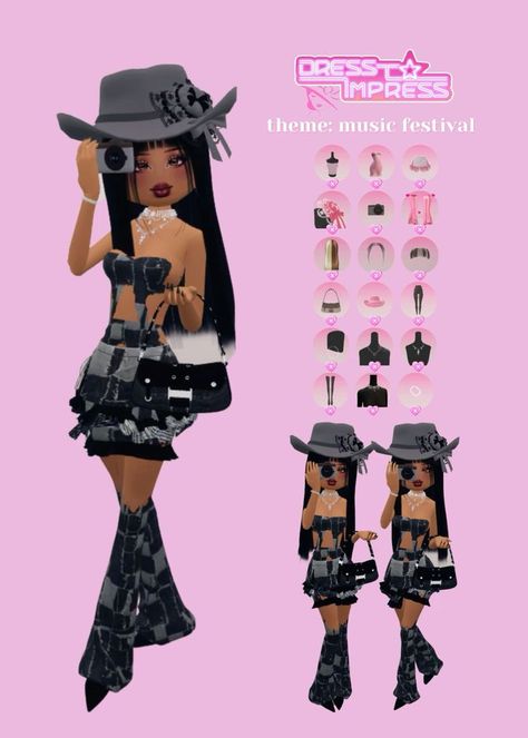 Roblox Dress To Impress Outfits Theme Secret Agent, Xmas Day Outfit Ideas, Top Model Dress, Music Festival Dress, Winter Dinner Outfit, Musical Dress, Baddie Dresses, Music Dress, Dress Impress