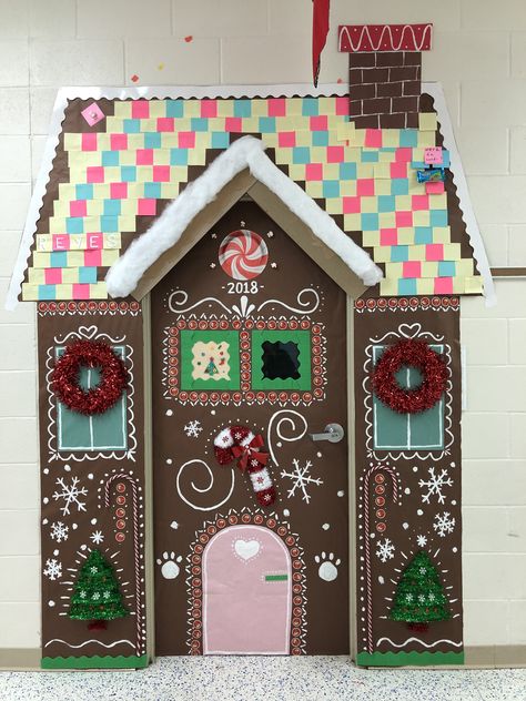 Classroom Gingerbread Door, Christmas Gingerbread Door Decorations, Gingerbread Village Door Decorations, Gingerbread Christmas Decor For Classroom, Gingerbread House Door Decorating Contest, Gingerbread House Teacher Door, Gingerbread House School Door, Gingerbread Christmas Classroom Door, Gingerbread School Door